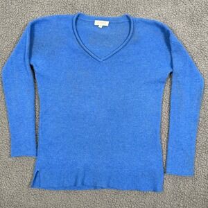Kinross Cashmere V-Neck Sweater Medium Blue Long Sleeve Side Slit Soft Tunic Top